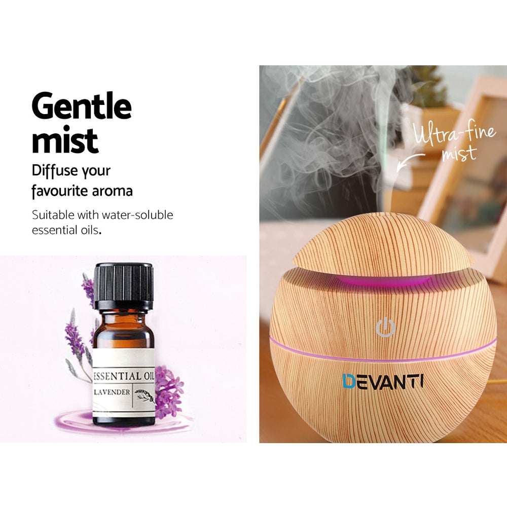 Devanti Aroma Diffuser Aromatherapy Light Wood 130ml - ShopFrenzy