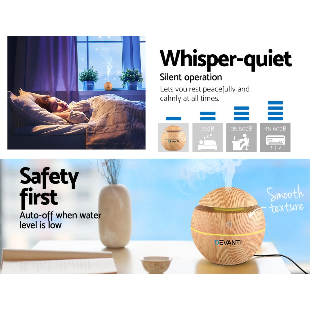 Devanti Aroma Diffuser Aromatherapy Light Wood 130ml - ShopFrenzy