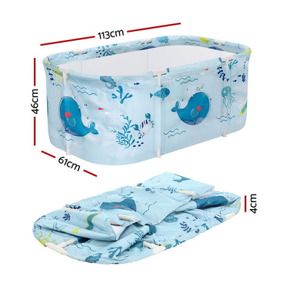 Weisshorn Foldable Bathtub PVC Spa Bucket Inflatable Cushion 114x62cm Blue - ShopFrenzy