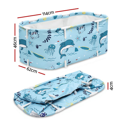 Weisshorn Foldable Bathtub PVC Spa Bucket Inflatable Cushion 114x62cm Blue