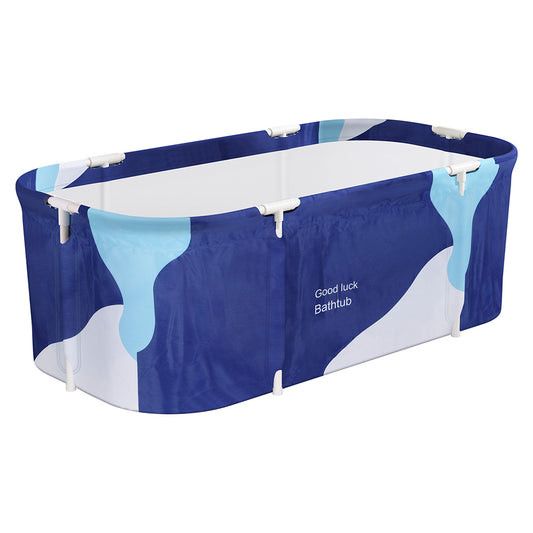 Weisshorn Foldable Bathtub PVC Spa Bucket Inflatable Cushion 134x65cm Navy Blue - ShopFrenzy