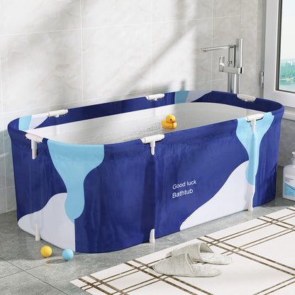 Weisshorn Foldable Bathtub PVC Spa Bucket Inflatable Cushion 134x65cm Navy Blue - ShopFrenzy