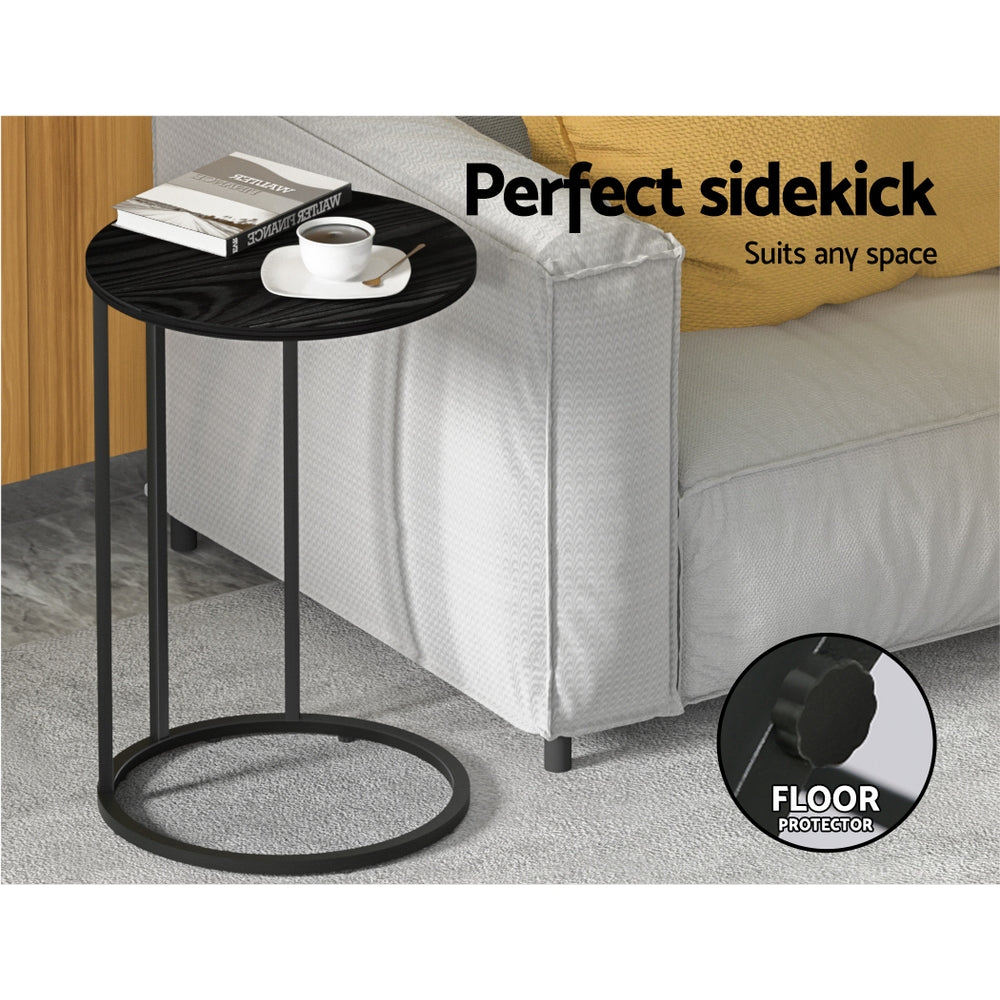 Artiss Coffee Table Side Table Round Black Martha - ShopFrenzy