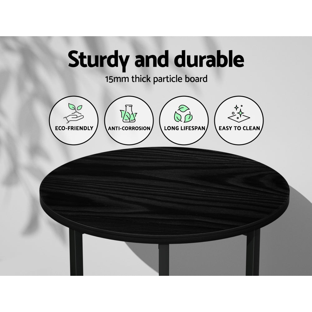 Artiss Coffee Table Side Table Round Black Martha - ShopFrenzy