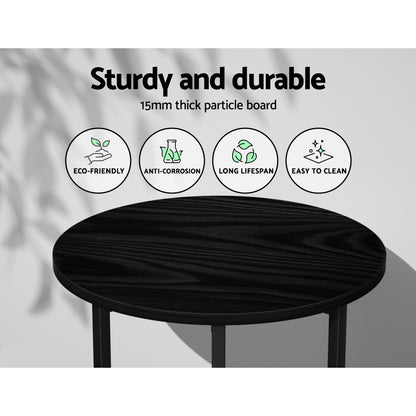 Artiss Coffee Table Side Table Round Black Martha - ShopFrenzy