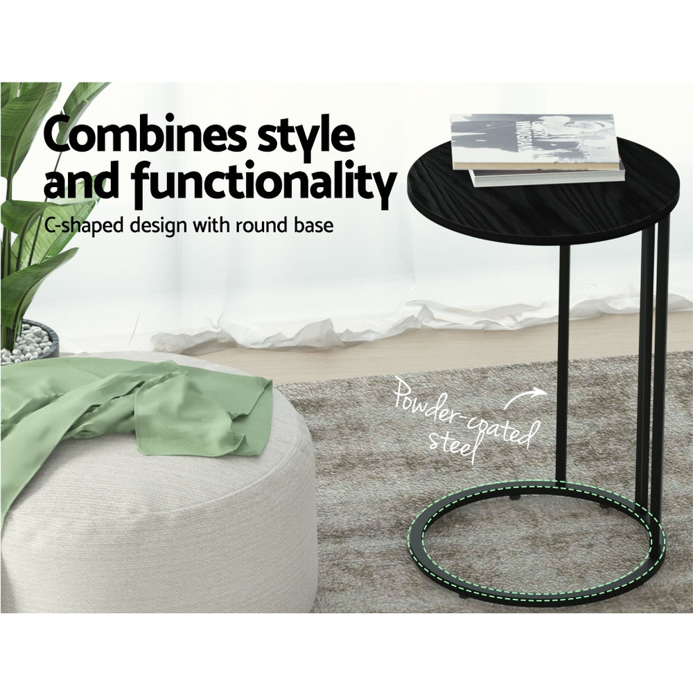 Artiss Coffee Table Side Table Round Black Martha - ShopFrenzy