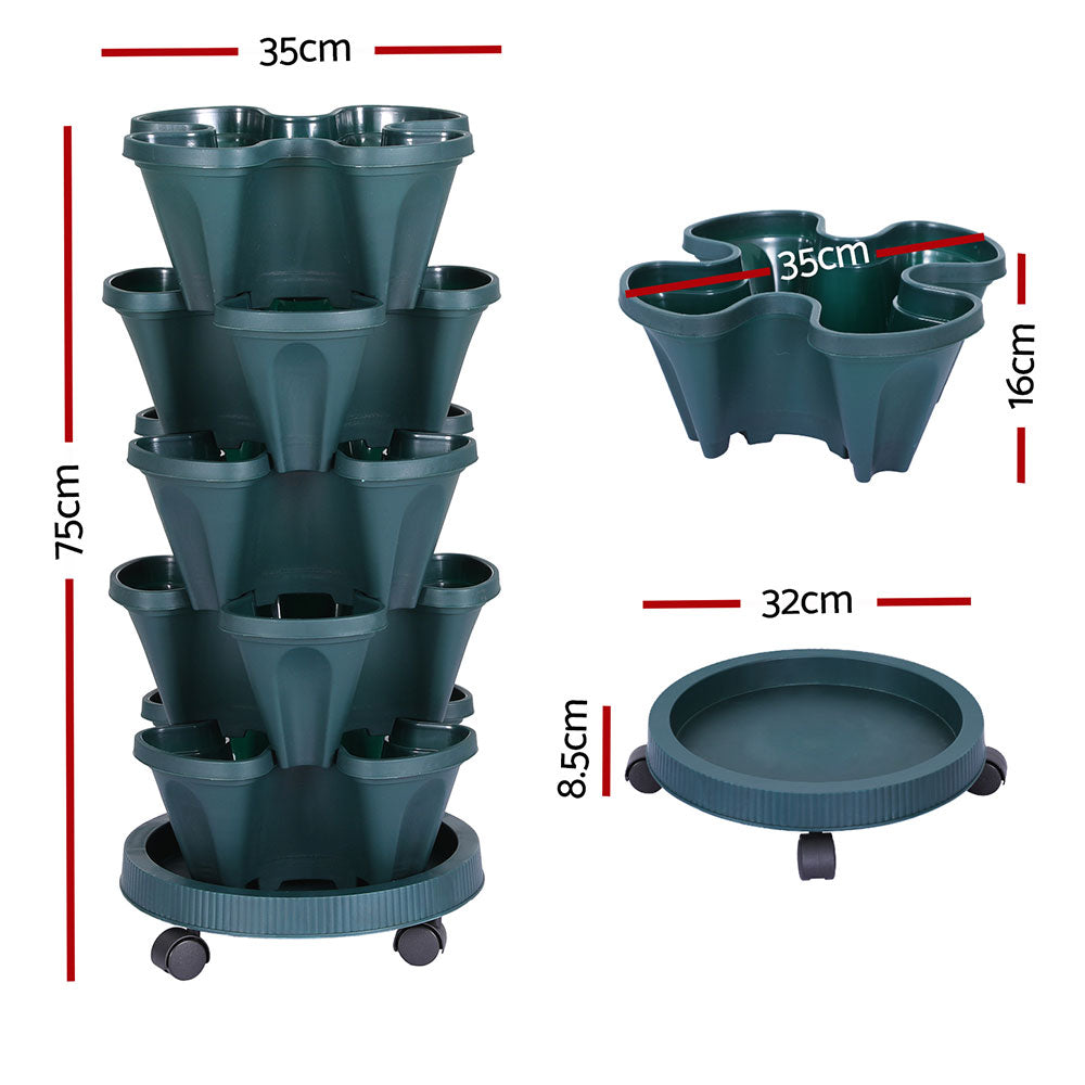 Green Fingers Garden Bed 5 Tier Vertical Garden Strawberry Stackable Planters Herbs Petunias - ShopFrenzy
