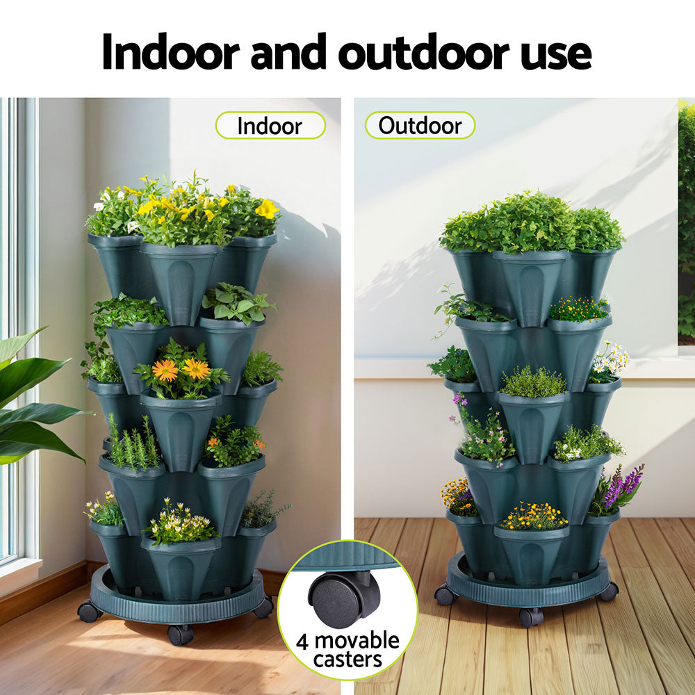 Green Fingers Garden Bed 5 Tier Vertical Garden Strawberry Stackable Planters Herbs Petunias - ShopFrenzy