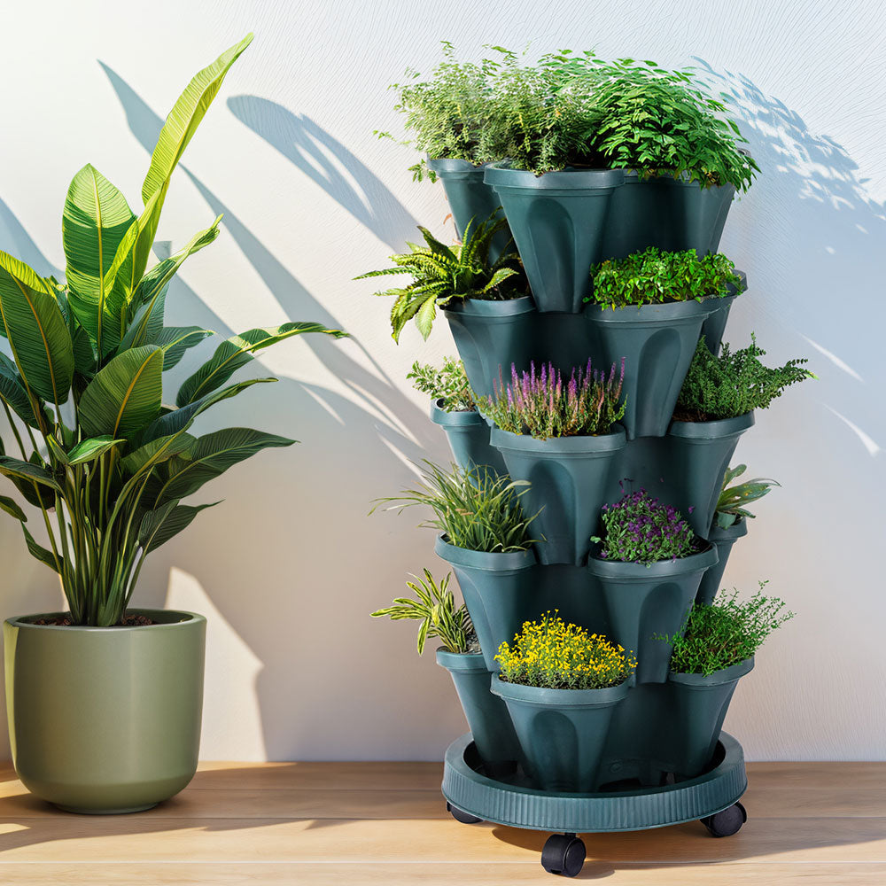 Green Fingers Garden Bed 5 Tier Vertical Garden Strawberry Stackable Planters Herbs Petunias - ShopFrenzy