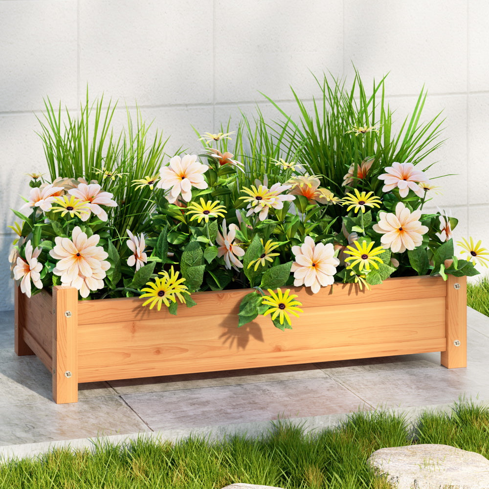 Green Fingers Garden Bed 65x33x16cm Wooden Planter Box Raised Container Growing - ShopFrenzy