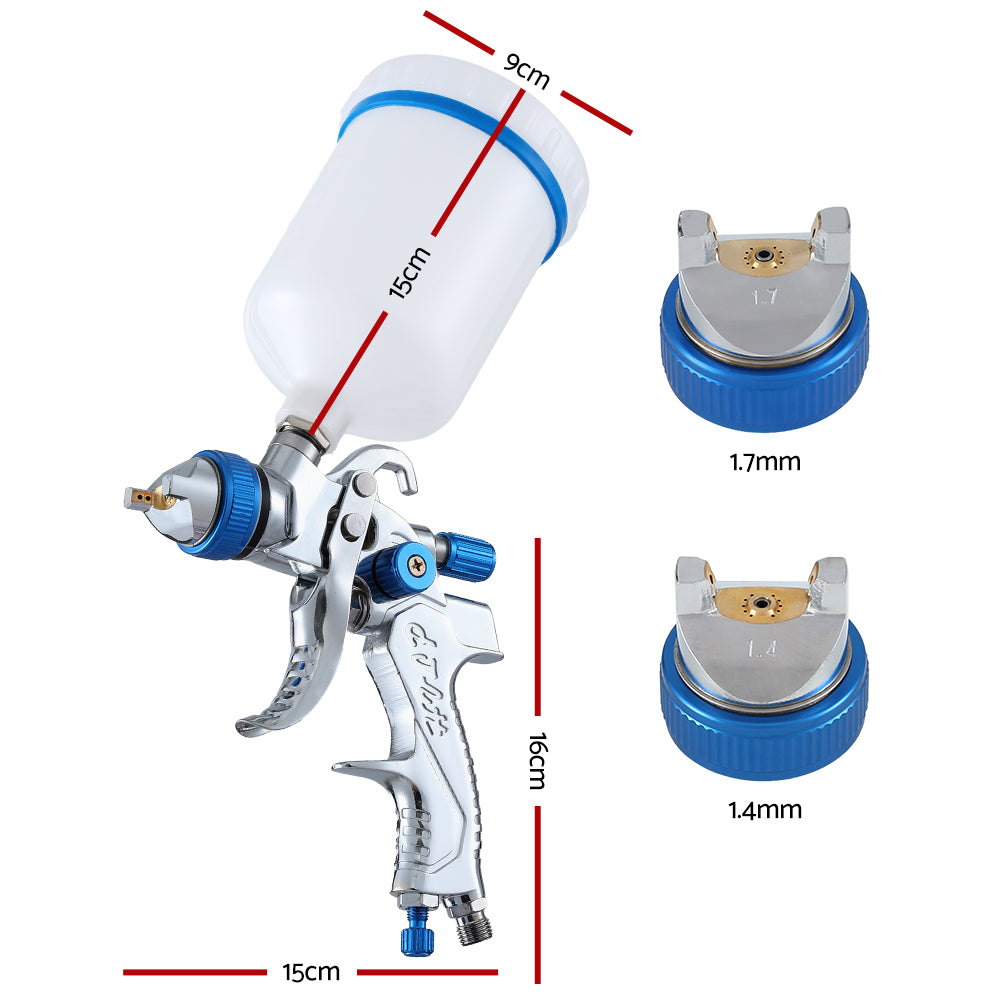 Giantz Spray Gun Paint Gun HVLP Gravity Feed 1.4mm 1.7mm 2.0mm Nozzles Included - ShopFrenzy