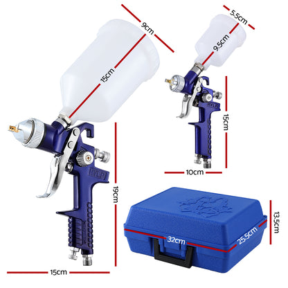 Giantz 2PC HVLP Spray Gun Paint Gun Gravity Feed 0.8mm 1.4,mm Nozzles Included - ShopFrenzy