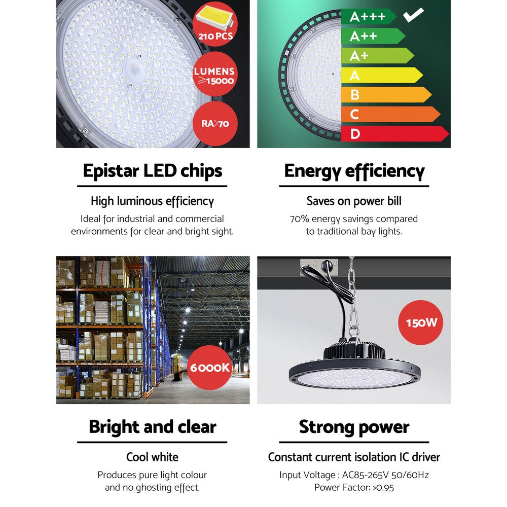 Leier LED High Bay Lights 150W UFO Industrial Workshop Warehouse Factory Lamp - ShopFrenzy