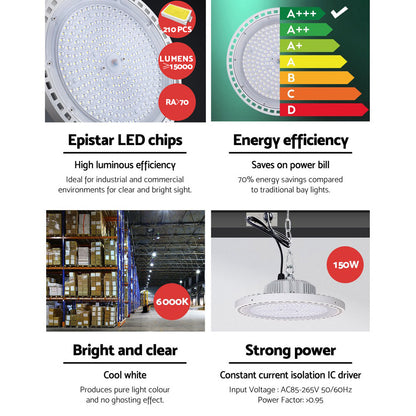 Leier LED High Bay Lights 150W UFO Industrial Shed Warehouse Factory Lamp White - ShopFrenzy