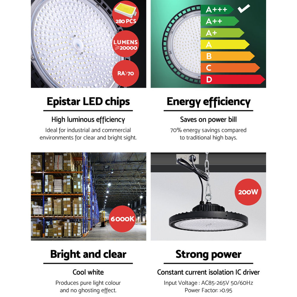 Leier LED High Bay Lights 200W UFO Industrial Workshop Warehouse Factory Lamp - ShopFrenzy