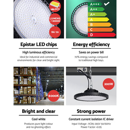 Leier LED High Bay Lights 200W UFO Industrial Workshop Warehouse Factory Lamp - ShopFrenzy