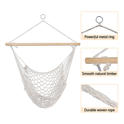 Gardeon Hammock Chair Outdoor Hanging Camping Mesh Indoor Cream - ShopFrenzy