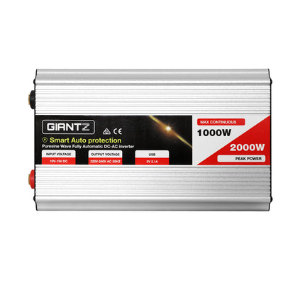 Giantz Power Inverter 1000W or 2000W Pure Sine Wave 12V-240V Camping Boat Caravan - ShopFrenzy