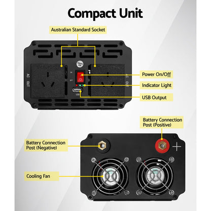 Giantz Power Inverter 1000W or 2000W Pure Sine Wave 12V-240V Camping Boat Caravan - ShopFrenzy