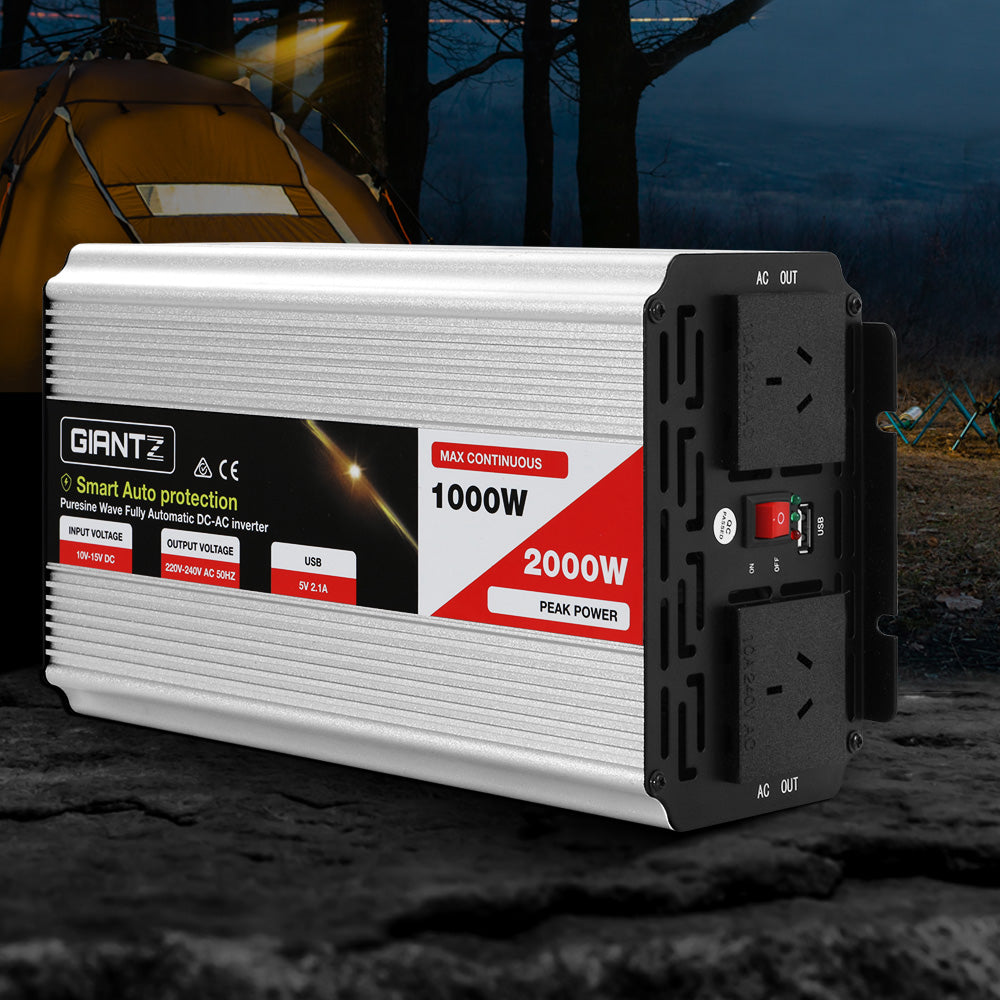 Giantz Power Inverter 1000W or 2000W Pure Sine Wave 12V-240V Camping Boat Caravan - ShopFrenzy