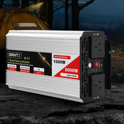Giantz Power Inverter 1000W or 2000W Pure Sine Wave 12V-240V Camping Boat Caravan - ShopFrenzy