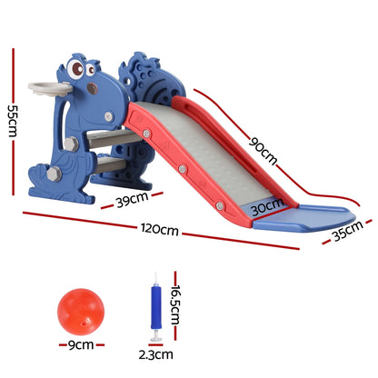 Keezi Kids Slide Set Basketball Hoop Outdoor Playground Toy Dragon 90cm Blue - ShopFrenzy