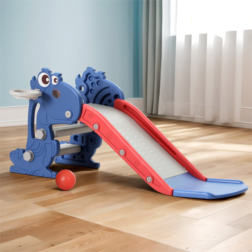 Keezi Kids Slide Set Basketball Hoop Outdoor Playground Toy Dragon 90cm Blue - ShopFrenzy