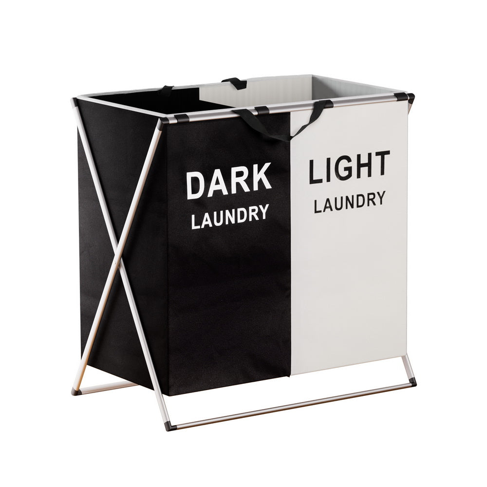 Artiss Laundry Basket Hamper Large Foldable Washing Clothes Storage 2 Sections - ShopFrenzy