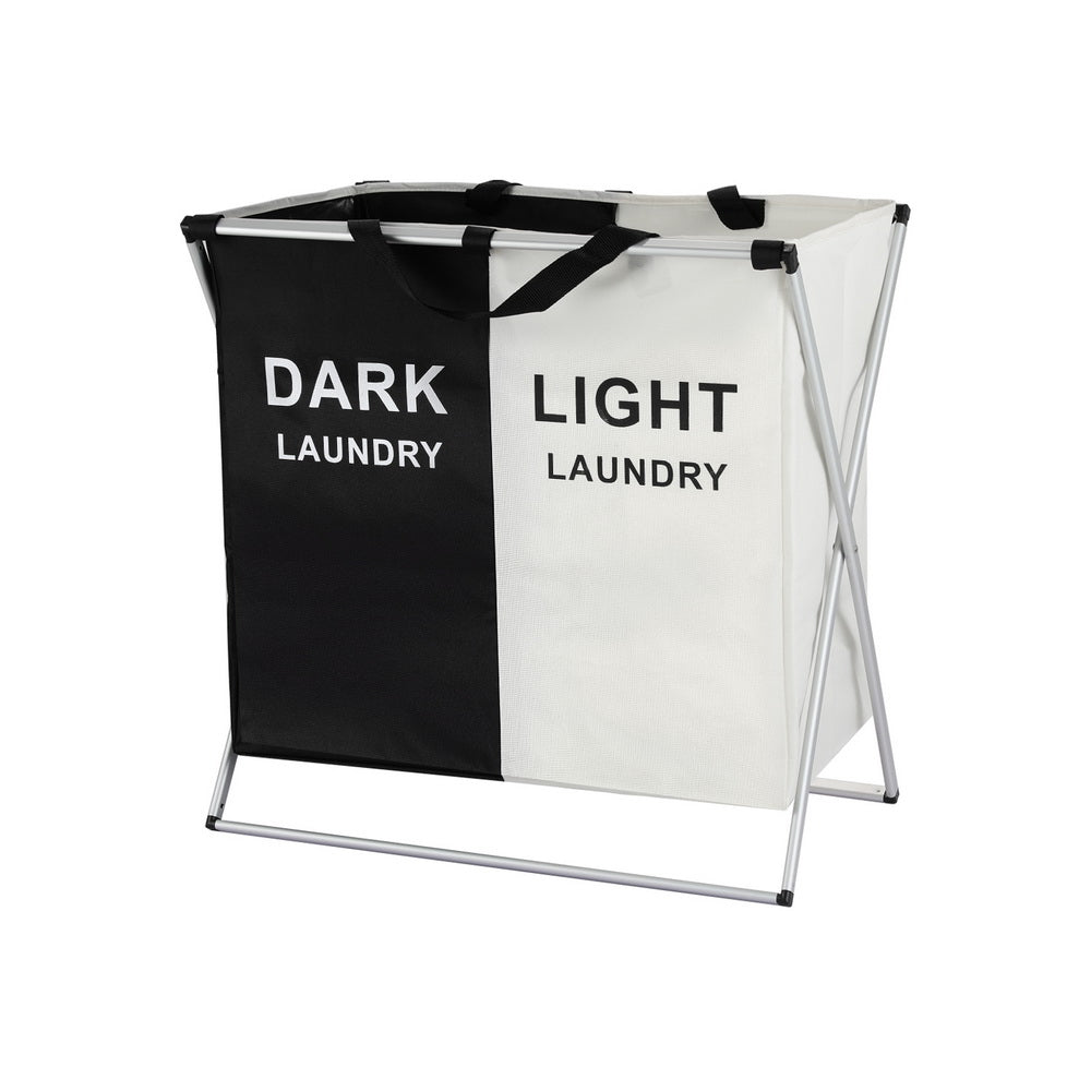 Artiss Laundry Basket Hamper Large Foldable Washing Clothes Storage 2 Sections - ShopFrenzy