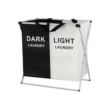 Artiss Laundry Basket Hamper Large Foldable Washing Clothes Storage 2 Sections - ShopFrenzy