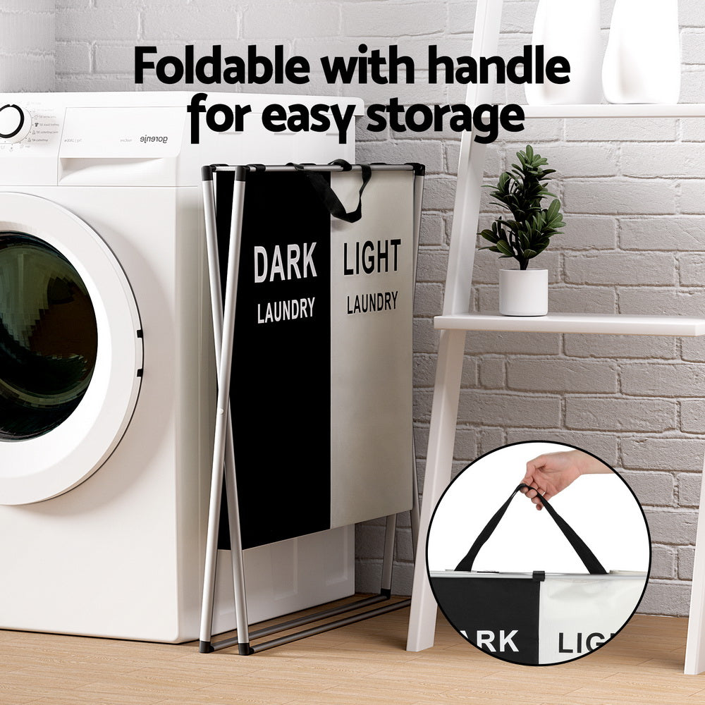 Artiss Laundry Basket Hamper Large Foldable Washing Clothes Storage 2 Sections - ShopFrenzy