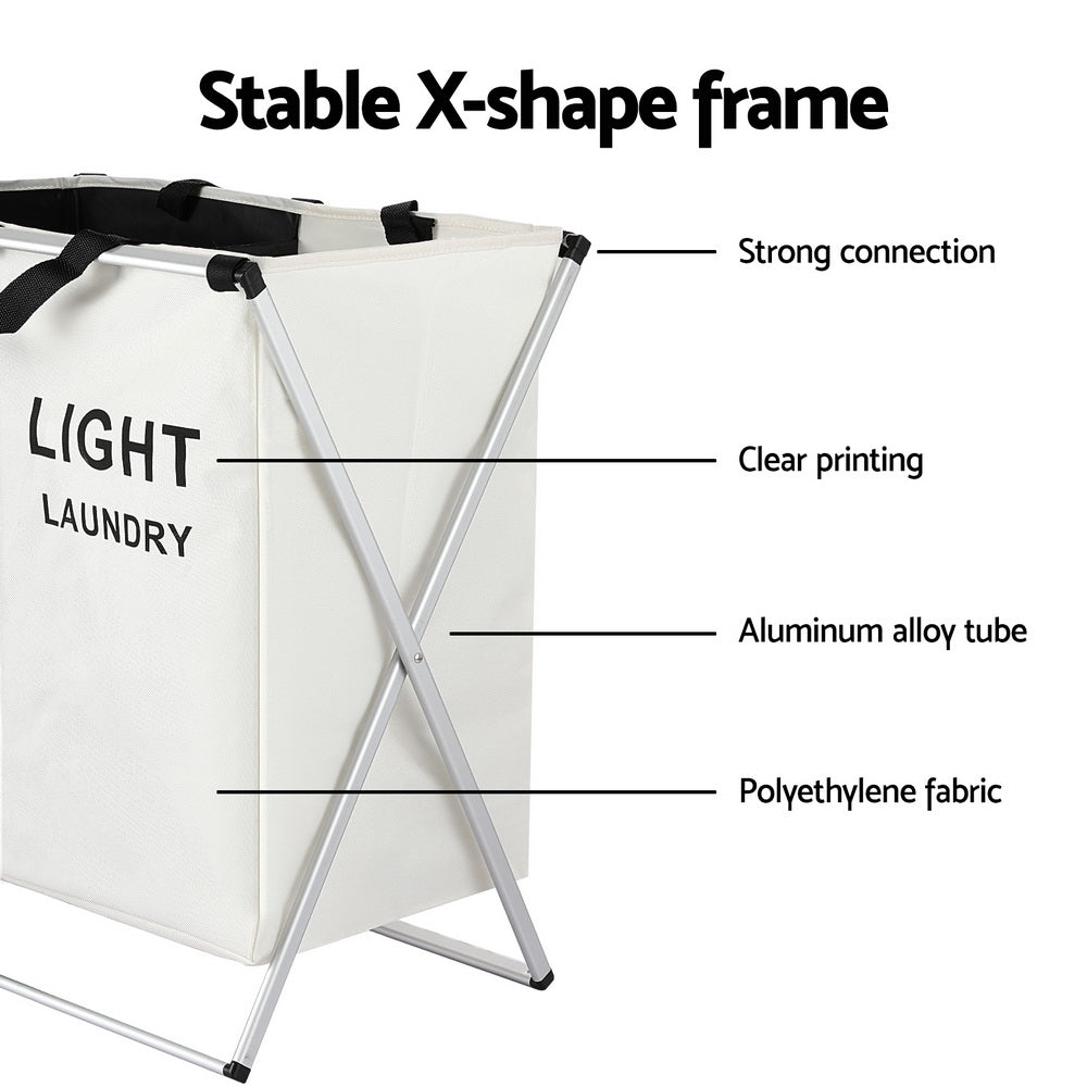 Artiss Laundry Basket Hamper Large Foldable Washing Clothes Storage 2 Sections - ShopFrenzy