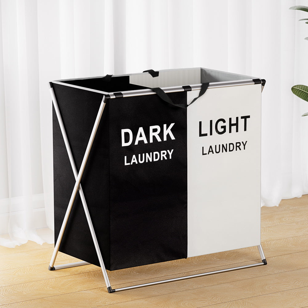 Artiss Laundry Basket Hamper Large Foldable Washing Clothes Storage 2 Sections - ShopFrenzy