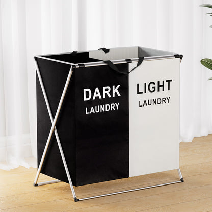 Artiss Laundry Basket Hamper Large Foldable Washing Clothes Storage 2 Sections - ShopFrenzy