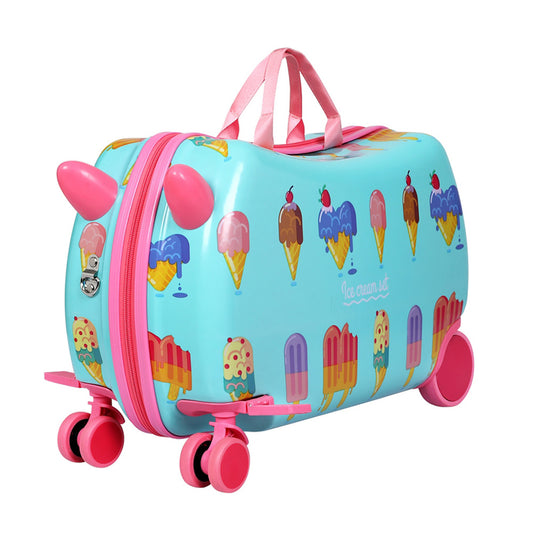 Wanderlite 17" Kids Ride On Luggage Children Suitcase Trolley Travel Ice Cream - ShopFrenzy