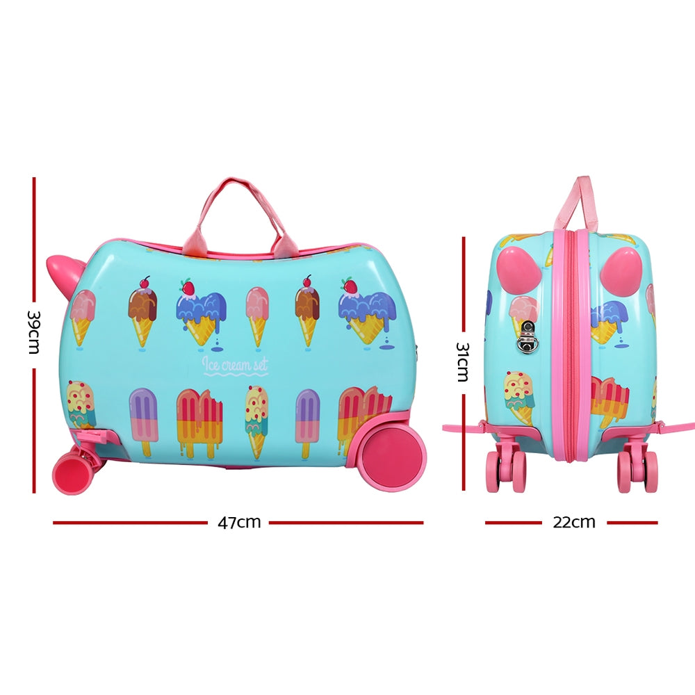 Wanderlite 17" Kids Ride On Luggage Children Suitcase Trolley Travel Ice Cream - ShopFrenzy