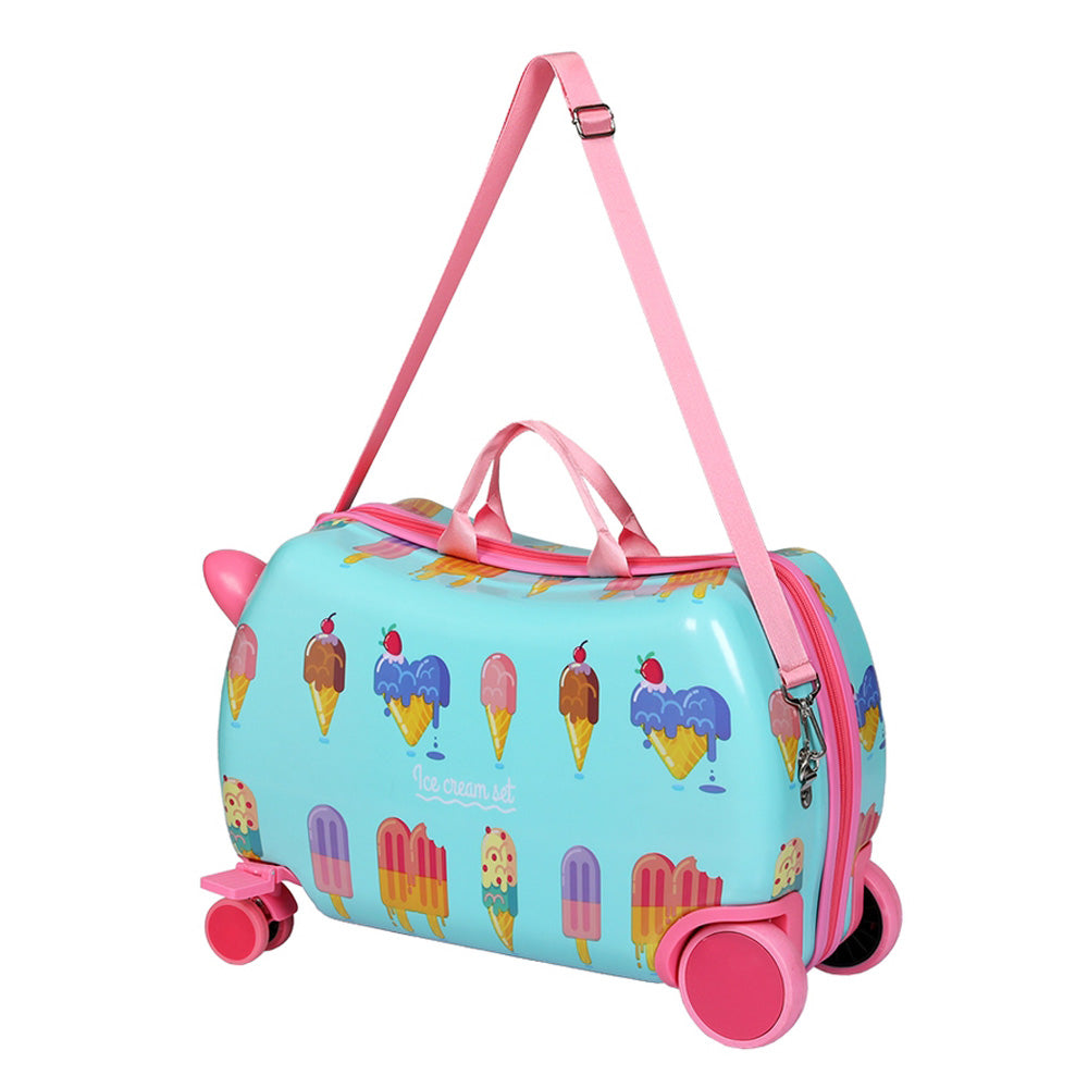 Wanderlite 17" Kids Ride On Luggage Children Suitcase Trolley Travel Ice Cream - ShopFrenzy