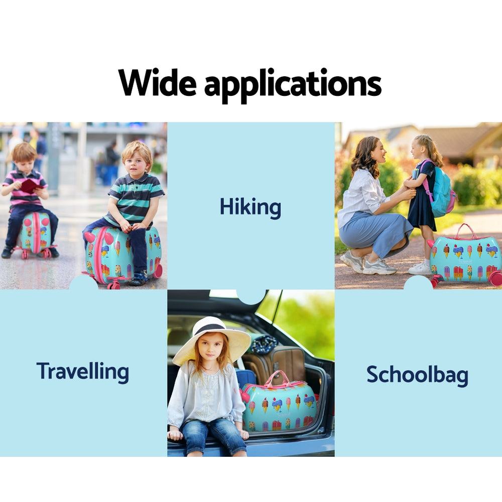 Wanderlite 17" Kids Ride On Luggage Children Suitcase Trolley Travel Ice Cream - ShopFrenzy