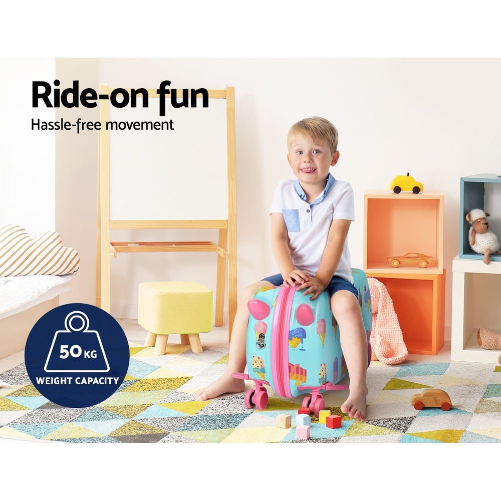 Wanderlite 17" Kids Ride On Luggage Children Suitcase Trolley Travel Ice Cream - ShopFrenzy