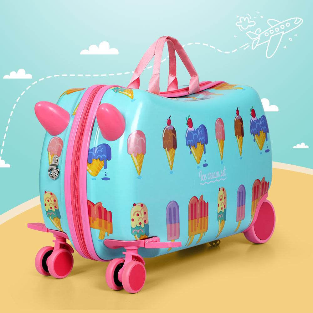 Wanderlite 17" Kids Ride On Luggage Children Suitcase Trolley Travel Ice Cream - ShopFrenzy
