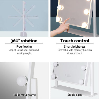 Embellir Makeup Mirror 30x41cm Hollywood Vanity with LED Light Rotation Tabletop - ShopFrenzy