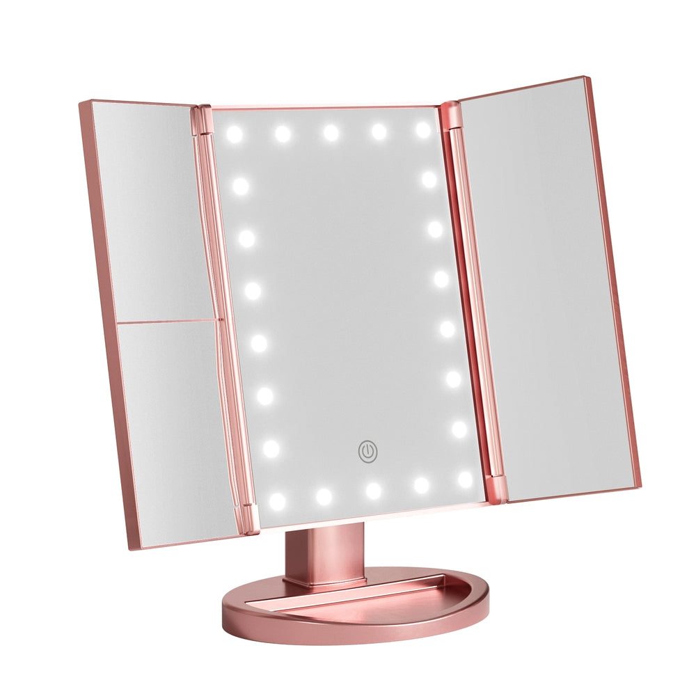 Embellir Tri-fold Makeup Mirror 1X2X3X Magnifying with LED Light Travel Portable Pink - ShopFrenzy
