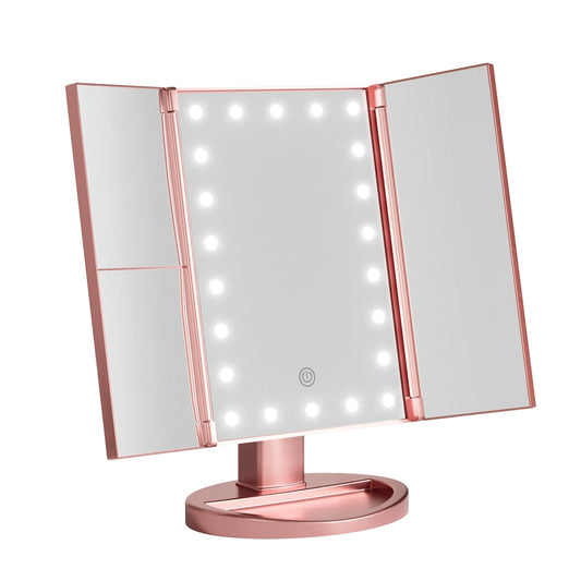 Embellir Tri-fold Makeup Mirror 1X2X3X Magnifying with LED Light Travel Portable Pink - ShopFrenzy