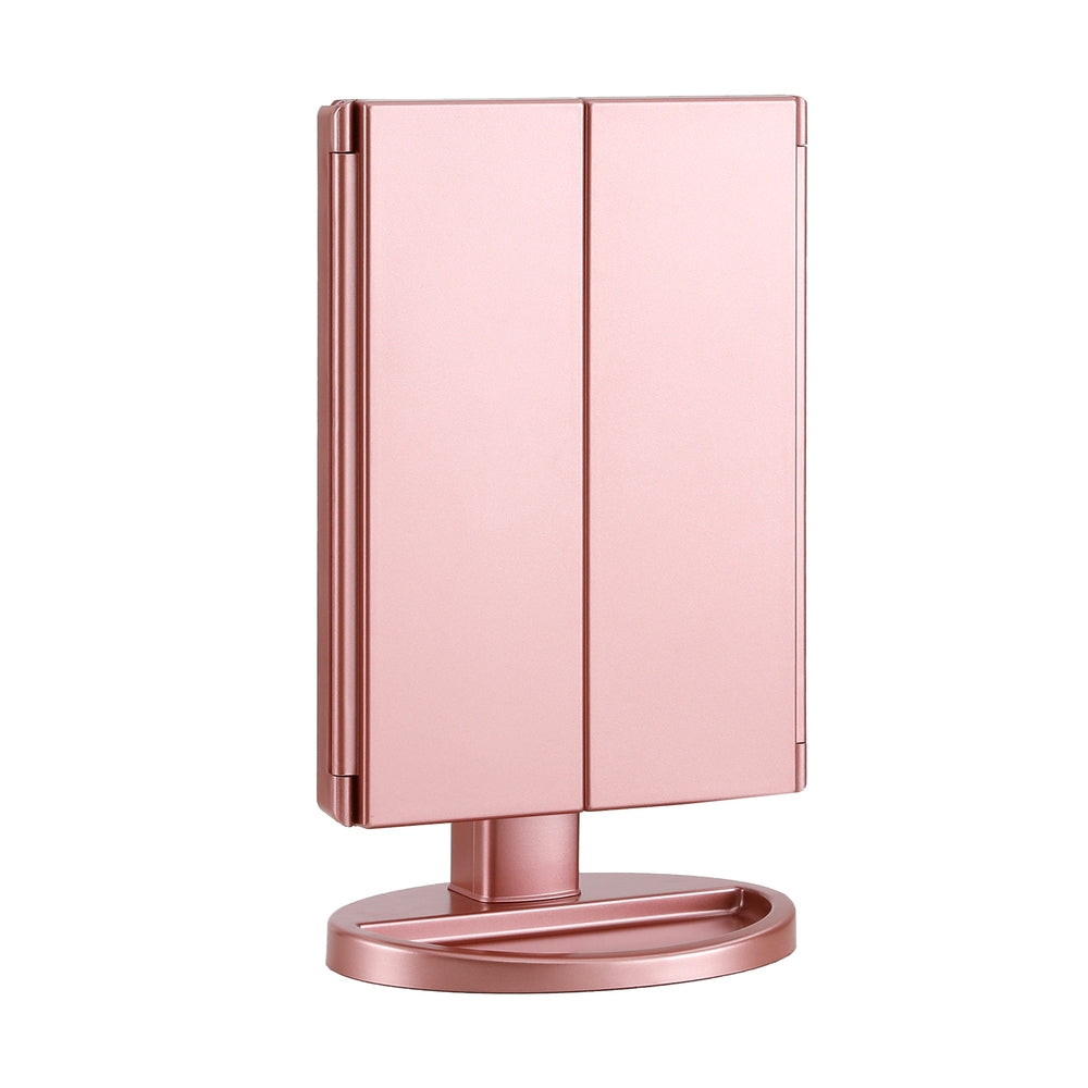 Embellir Tri-fold Makeup Mirror 1X2X3X Magnifying with LED Light Travel Portable Pink - ShopFrenzy