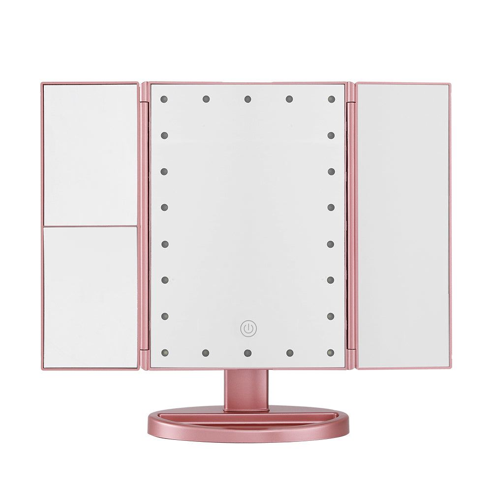 Embellir Tri-fold Makeup Mirror 1X2X3X Magnifying with LED Light Travel Portable Pink - ShopFrenzy