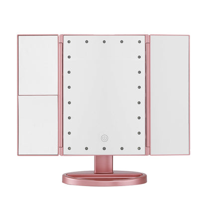 Embellir Tri-fold Makeup Mirror 1X2X3X Magnifying with LED Light Travel Portable Pink - ShopFrenzy