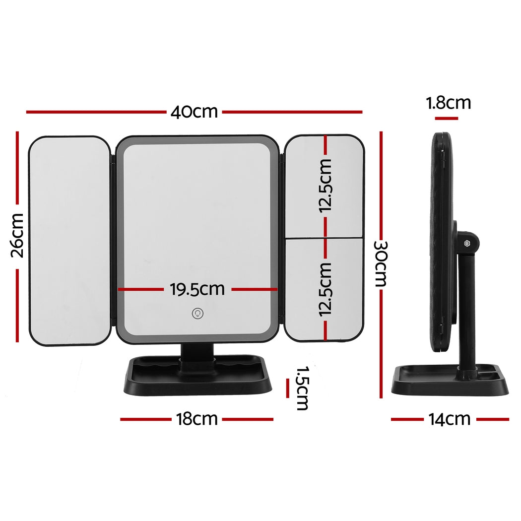 Embellir LED Makeup Mirror Tri-fold Lighted Vanity Mirrors 1X2X3X Magnifications - ShopFrenzy
