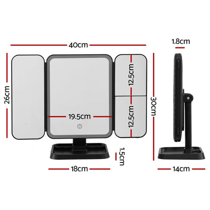 Embellir LED Makeup Mirror Tri-fold Lighted Vanity Mirrors 1X2X3X Magnifications - ShopFrenzy