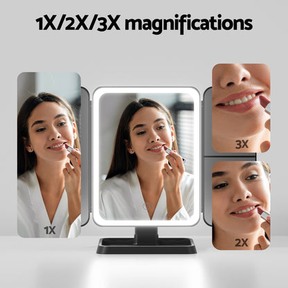 Embellir LED Makeup Mirror Tri-fold Lighted Vanity Mirrors 1X2X3X Magnifications - ShopFrenzy