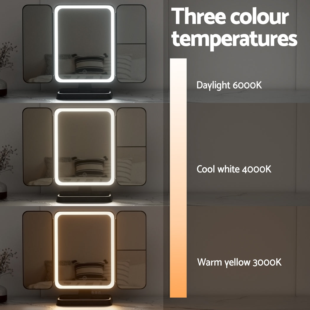Embellir LED Makeup Mirror Tri-fold Lighted Vanity Mirrors 1X2X3X Magnifications - ShopFrenzy